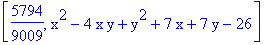 [5794/9009, x^2-4*x*y+y^2+7*x+7*y-26]